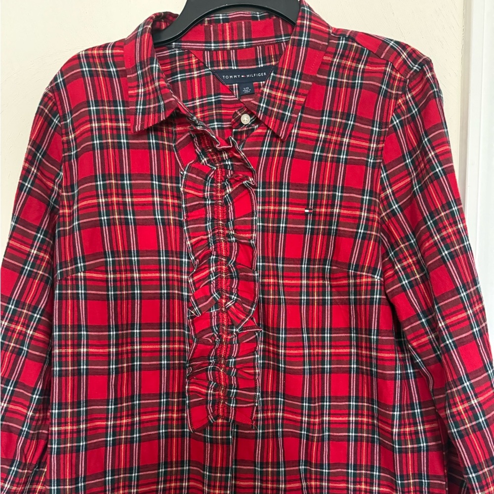 Tommy Hilfiger Red and Black Plaid Shirt